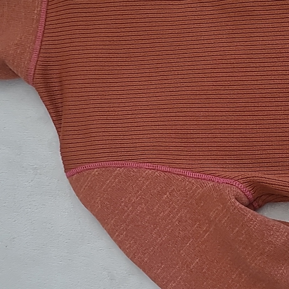 PrAna Breathe Rust Orange Zip Up Sweater XL Ribbed Trim Mock Neck Yoga Outdoor - Picture 13 of 15